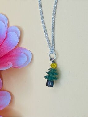 Crystal Christmas Tree Pendant Necklace - Green & Yellow